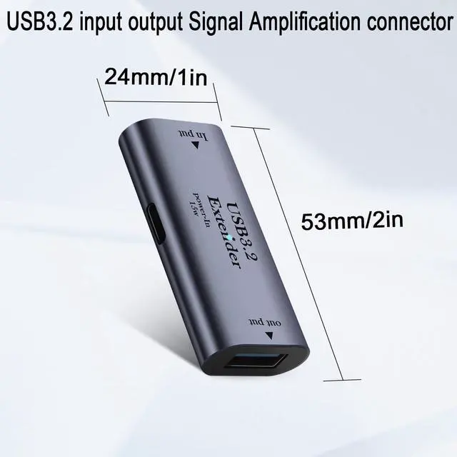 Alt view image 6 of 7 - Vszerda 5Gbps USB3.2 Signal Amplifier Extender Adapter Extension 10m/32.8ft USB3.2 Long Distance Charging Data Connector Coupler 5V/3A, Built-in Chip/LED/Al Alloy Shell, with 15W USB C Power Port