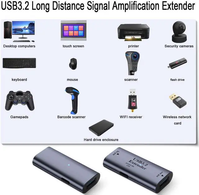 Alt view image 7 of 7 - Vszerda 5Gbps USB3.2 Signal Amplifier Extender Adapter Extension 10m/32.8ft USB3.2 Long Distance Charging Data Connector Coupler 5V/3A, Built-in Chip/LED/Al Alloy Shell, with 15W USB C Power Port