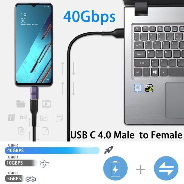 Alt view image 2 of 6 - Vszerda 240W 40Gbps USB4.0 C Adapter Type C 4.0 Male to Female Connector, with LED Indicator, Support 8K Audio and Video Transmission, for Smartphone Tablet Steam Deck, 2 Pcs (Passthrough F/M)