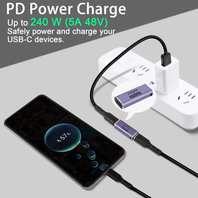 Alt view image 4 of 6 - Vszerda 240W 40Gbps USB4.0 C Female to Female Adapter Coupler Type C 4.0 Female Connector Extender, LED Indicator, Supports 8K Audio and Video Transmission, 2 pcs (Passthrough F/F)