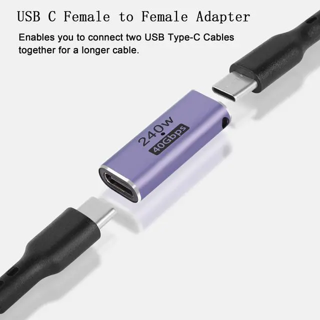 Alt view image 2 of 6 - Vszerda 240W 40Gbps USB4.0 C Female to Female Adapter Coupler Type C 4.0 Female Connector Extender, LED Indicator, Supports 8K Audio and Video Transmission, 2 pcs (Passthrough F/F)