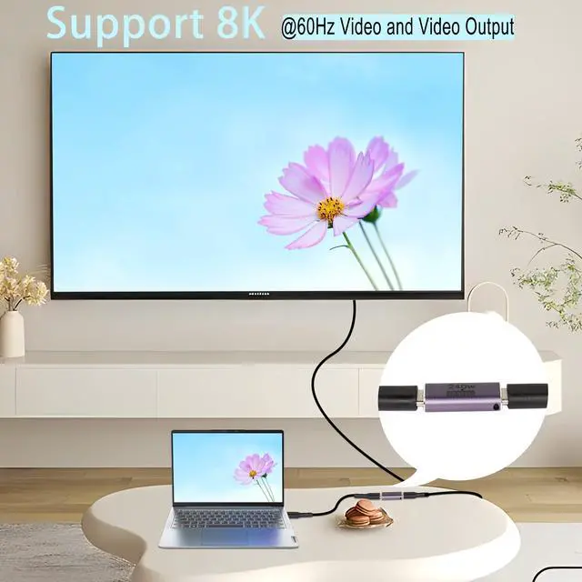 Alt view image 5 of 6 - Vszerda 240W 40Gbps USB4.0 C Female to Female Adapter Coupler Type C 4.0 Female Connector Extender, LED Indicator, Supports 8K Audio and Video Transmission, 2 pcs (Passthrough F/F)