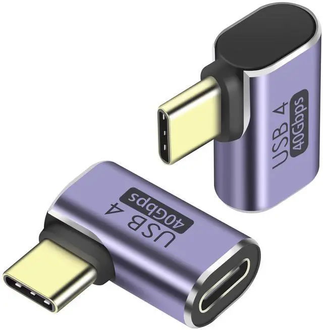 Main image of Vszerda 90 Degree USB C Adapter Type C Female to Male Right Angle Coupler USB4.0 40Gbps Data Transfer Type C OTG for Laptop Tablet Phone 2 Pack (Side Bend Male)