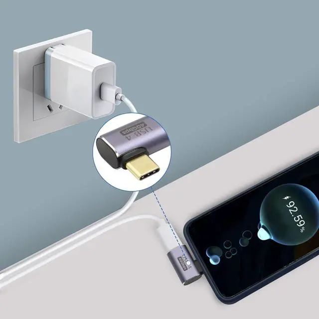 Alt view image 4 of 6 - Vszerda 90 Degree USB C Adapter Type C Female to Male Right Angle Coupler USB4.0 40Gbps Data Transfer Type C OTG for Laptop Tablet Phone 2 Pack (Side Bend Male)