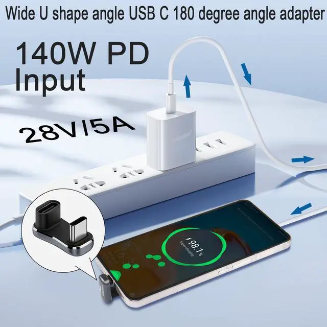 Alt view image 2 of 7 - Vszerda Wider USB C U Shaped Angle Adapter 140W 20Gbps USB3.2 Type C Male to Female Wide Distance 180 Degree Connector,Support 4k@60HZ LED/Al Alloy, for Steam Deck Smartphone Laptop Tablet