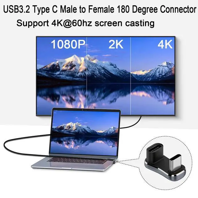Alt view image 5 of 7 - Vszerda Wider USB C U Shaped Angle Adapter 140W 20Gbps USB3.2 Type C Male to Female Wide Distance 180 Degree Connector,Support 4k@60HZ LED/Al Alloy, for Steam Deck Smartphone Laptop Tablet