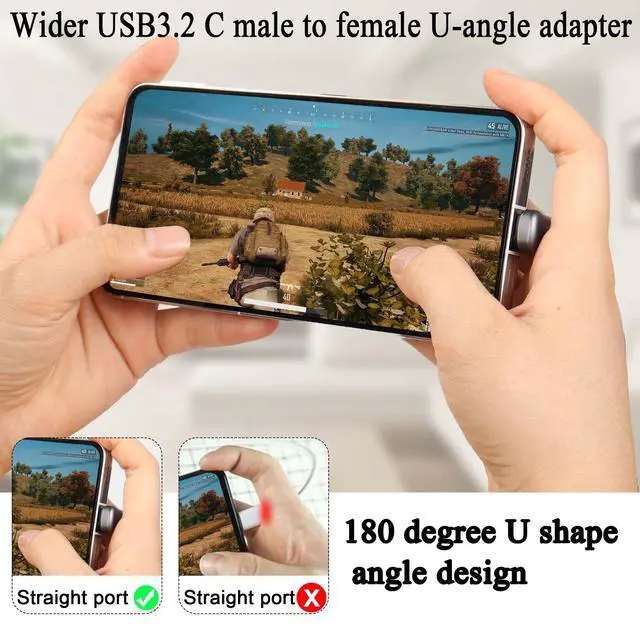 Alt view image 4 of 7 - Vszerda Wider USB C U Shaped Angle Adapter 140W 20Gbps USB3.2 Type C Male to Female Wide Distance 180 Degree Connector,Support 4k@60HZ LED/Al Alloy, for Steam Deck Smartphone Laptop Tablet