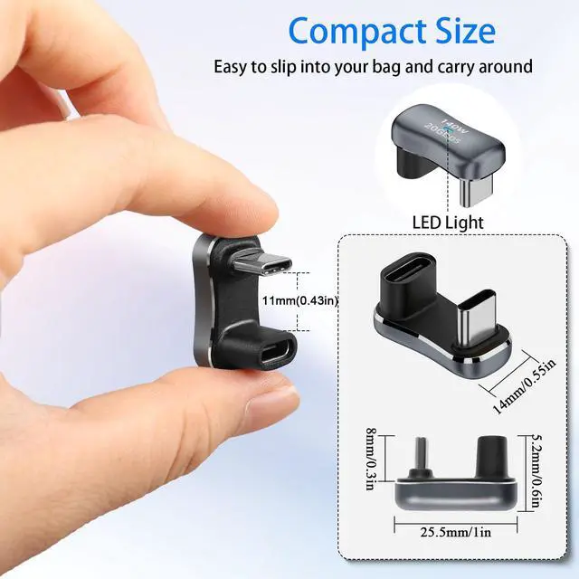 Alt view image 6 of 7 - Vszerda Wider USB C U Shaped Angle Adapter 140W 20Gbps USB3.2 Type C Male to Female Wide Distance 180 Degree Connector,Support 4k@60HZ LED/Al Alloy, for Steam Deck Smartphone Laptop Tablet