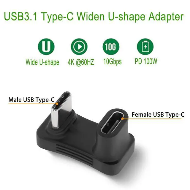 Alt view image 2 of 7 - Vszerda Wider U Shaped Angle USB C Adapter 10Gbps USB3.1 Type C Male to Female U Shaped Wide Distance Connector, Support 4k@60HZ HD Audio/Video 100W, for Smartphone Laptop Tablet Steam Deck