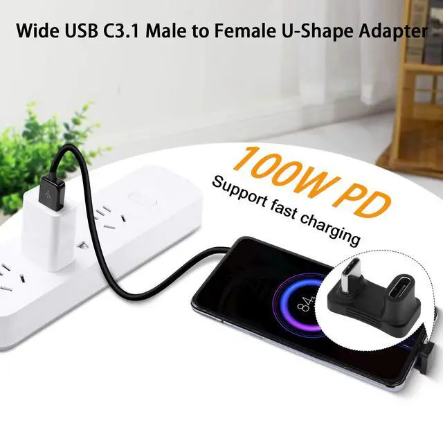 Alt view image 5 of 7 - Vszerda Wider U Shaped Angle USB C Adapter 10Gbps USB3.1 Type C Male to Female U Shaped Wide Distance Connector, Support 4k@60HZ HD Audio/Video 100W, for Smartphone Laptop Tablet Steam Deck
