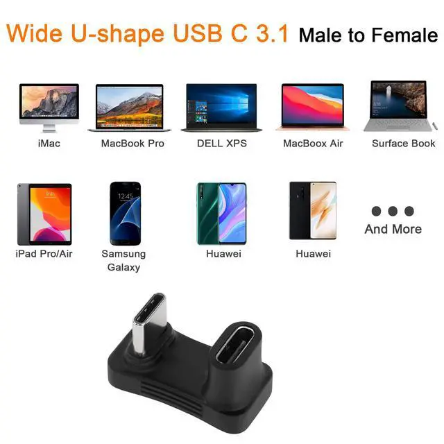 Alt view image 7 of 7 - Vszerda Wider U Shaped Angle USB C Adapter 10Gbps USB3.1 Type C Male to Female U Shaped Wide Distance Connector, Support 4k@60HZ HD Audio/Video 100W, for Smartphone Laptop Tablet Steam Deck