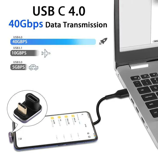 Alt view image 2 of 7 - Vszerda 240W 40Gbps USB C U Shaped Adapter USB4.0 Type C Male to Female 180 Degree Angle Connector, LED Indicator 8k@60HZ Audio and Video Transmission, for Smartphone Laptop Tablet