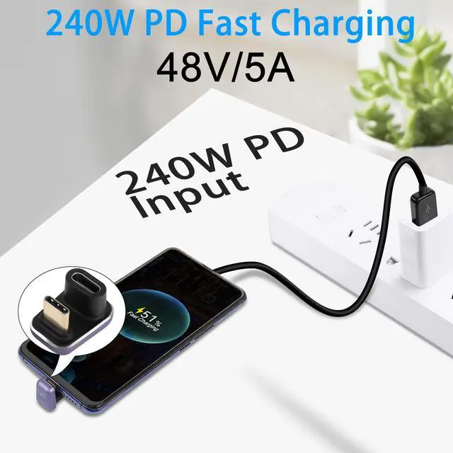 Alt view image 3 of 7 - Vszerda 240W 40Gbps USB C U Shaped Adapter USB4.0 Type C Male to Female 180 Degree Angle Connector, LED Indicator 8k@60HZ Audio and Video Transmission, for Smartphone Laptop Tablet