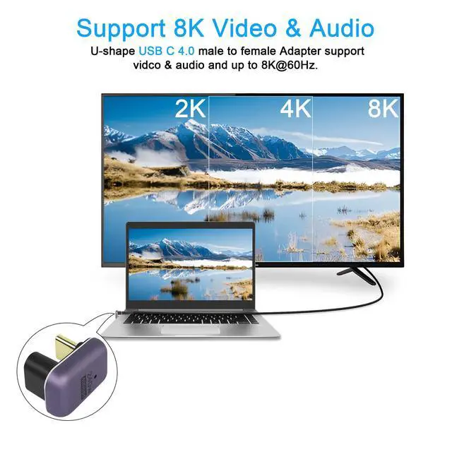 Alt view image 5 of 7 - Vszerda 240W 40Gbps USB C U Shaped Adapter USB4.0 Type C Male to Female 180 Degree Angle Connector, LED Indicator 8k@60HZ Audio and Video Transmission, for Smartphone Laptop Tablet