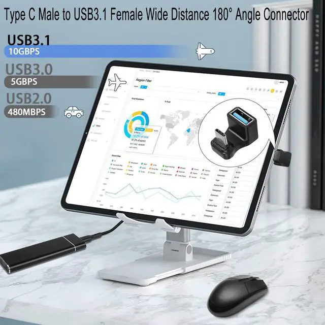 Alt view image 3 of 7 - Vszerda Wider U-Shaped Angle USB C to USB3.1 Adapter 10Gbps Type C Male to USB3.1 Female Wide Distance 180° Angle Connector,for Audio/Video Transfer OTG,for Steam Deck Smartphone Laptop Tablet,2Pcs