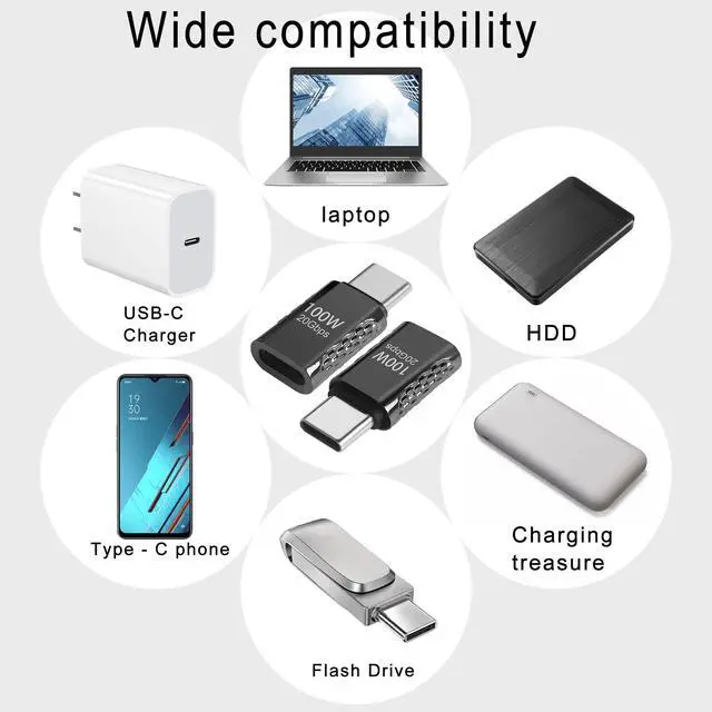 Alt view image 7 of 7 - Vszerda 20Gbps USB C Male to Female Adapter, 100W USB3.2 Type C Male to Female Connector, Zinc Alloy, Support 8K Sudio/Video, for Smartphone Tablet Steam Deck, 2 Pcs(Pass Through Male)