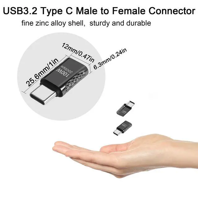 Alt view image 6 of 7 - Vszerda 20Gbps USB C Male to Female Adapter, 100W USB3.2 Type C Male to Female Connector, Zinc Alloy, Support 8K Sudio/Video, for Smartphone Tablet Steam Deck, 2 Pcs(Pass Through Male)