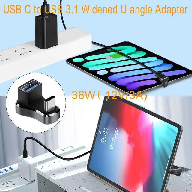 Alt view image 5 of 7 - Vszerda Wider USB C to USB3.1 U Shaped Angle Adapter 10Gbps Type C Male to USB3.1 Female Wide Distance 180 Degree Connector OTG 36W Charging (C to A) LED/Al Alloy,for Steam Deck Smartphone Tablet