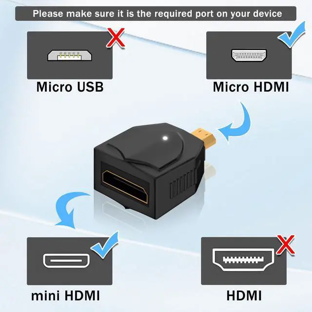 Alt view image 2 of 6 - Vszerda 8K Micro HDMI to Mini HDMI Adapter Converter UHD2.1 Micro HDMI Male to Mini HDMI Female Gold Plated Connector, 3D 8K@60Hz/4K@120Hz, LED Light, for Digital Camera Tablet Monitor, 2Pcs