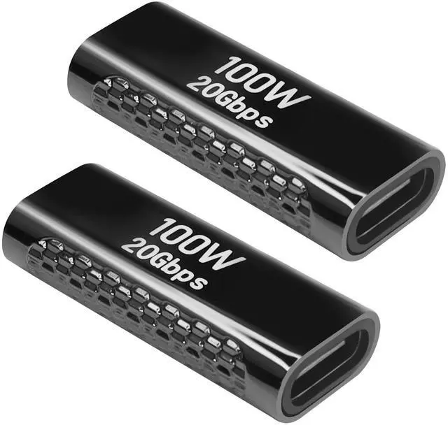 Main image of Vszerda USB3.2 C Female to Female Adapter Coupler 20Gbps USB3.2 Type C Female to Female Connector Extender, Support 100W PD Fast Charging 8K Audio/Video, ZN Alloy, Dark Silver, 2Pcs