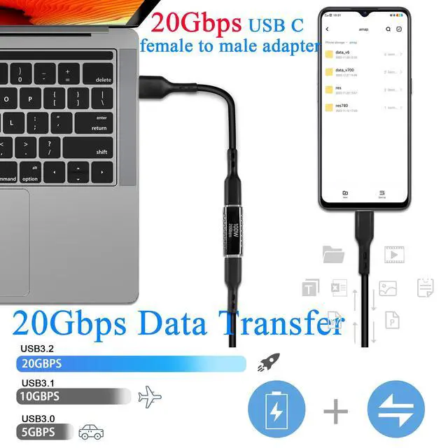 Alt view image 3 of 7 - Vszerda USB3.2 C Female to Female Adapter Coupler 20Gbps USB3.2 Type C Female to Female Connector Extender, Support 100W PD Fast Charging 8K Audio/Video, ZN Alloy, Dark Silver, 2Pcs