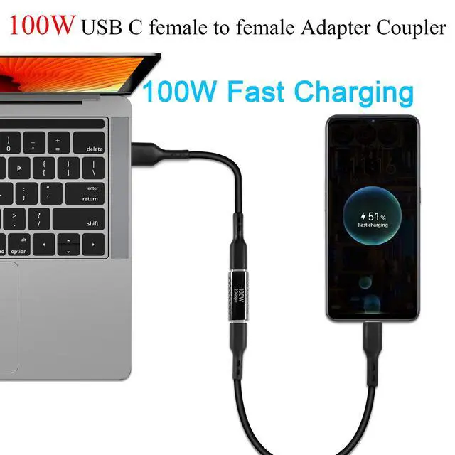 Alt view image 4 of 7 - Vszerda USB3.2 C Female to Female Adapter Coupler 20Gbps USB3.2 Type C Female to Female Connector Extender, Support 100W PD Fast Charging 8K Audio/Video, ZN Alloy, Dark Silver, 2Pcs