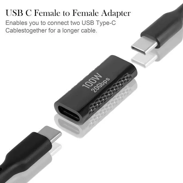 Alt view image 2 of 7 - Vszerda USB3.2 C Female to Female Adapter Coupler 20Gbps USB3.2 Type C Female to Female Connector Extender, Support 100W PD Fast Charging 8K Audio/Video, ZN Alloy, Dark Silver, 2Pcs
