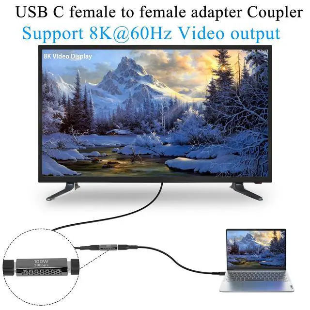 Alt view image 5 of 7 - Vszerda USB3.2 C Female to Female Adapter Coupler 20Gbps USB3.2 Type C Female to Female Connector Extender, Support 100W PD Fast Charging 8K Audio/Video, ZN Alloy, Dark Silver, 2Pcs