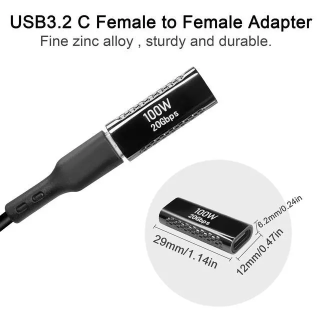 Alt view image 6 of 7 - Vszerda USB3.2 C Female to Female Adapter Coupler 20Gbps USB3.2 Type C Female to Female Connector Extender, Support 100W PD Fast Charging 8K Audio/Video, ZN Alloy, Dark Silver, 2Pcs