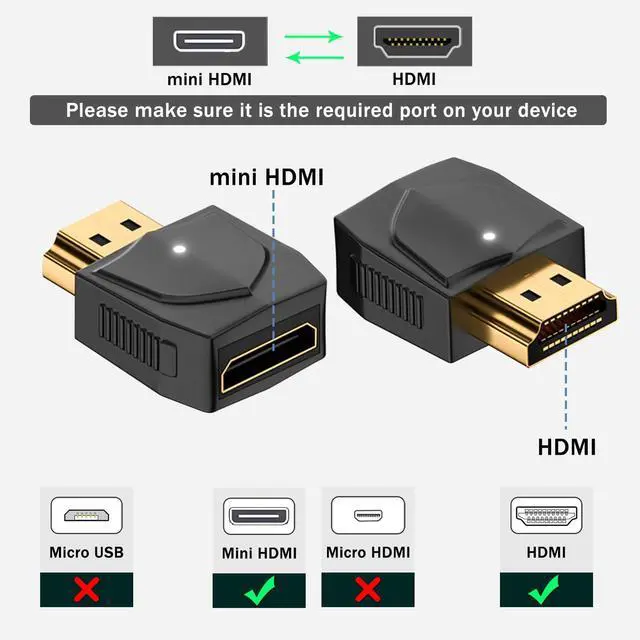Alt view image 2 of 6 - Vszerda HDMI to Mini HDMI 8K Adapter Converter UHD 2.1, Gold Plated Male to Female Connector, 3D 8K@60Hz/4K@120Hz, LED Light, for Laptop HDTV Monitor Projector Digital Camera, 2Pcs