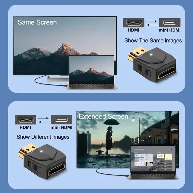 Alt view image 4 of 6 - Vszerda HDMI to Mini HDMI 8K Adapter Converter UHD 2.1, Gold Plated Male to Female Connector, 3D 8K@60Hz/4K@120Hz, LED Light, for Laptop HDTV Monitor Projector Digital Camera, 2Pcs