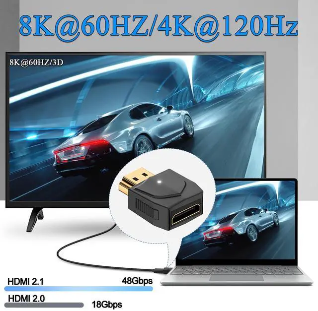 Alt view image 3 of 6 - Vszerda HDMI to Mini HDMI 8K Adapter Converter UHD 2.1, Gold Plated Male to Female Connector, 3D 8K@60Hz/4K@120Hz, LED Light, for Laptop HDTV Monitor Projector Digital Camera, 2Pcs