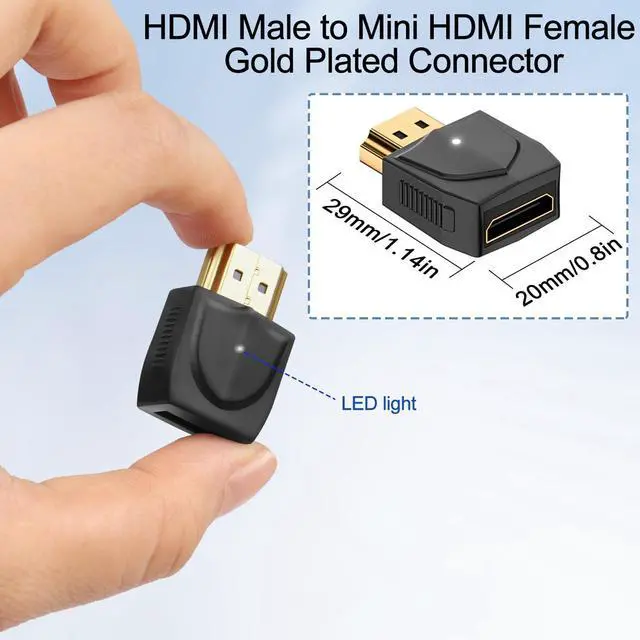 Alt view image 5 of 6 - Vszerda HDMI to Mini HDMI 8K Adapter Converter UHD 2.1, Gold Plated Male to Female Connector, 3D 8K@60Hz/4K@120Hz, LED Light, for Laptop HDTV Monitor Projector Digital Camera, 2Pcs