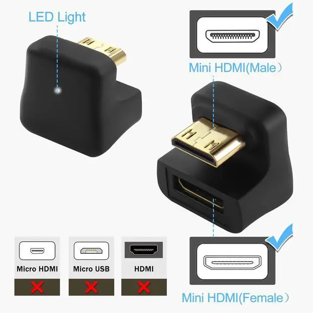 Alt view image 2 of 7 - Vszerda 8K Mini HDMI U Shape Angle Adapter UHD2.1 Mini HDMI Male to Mini HDMI Female 180 Degree Down HD Display Connector, LED Light, for DSLR Portable Camcorder Tablet PC (Reverse)