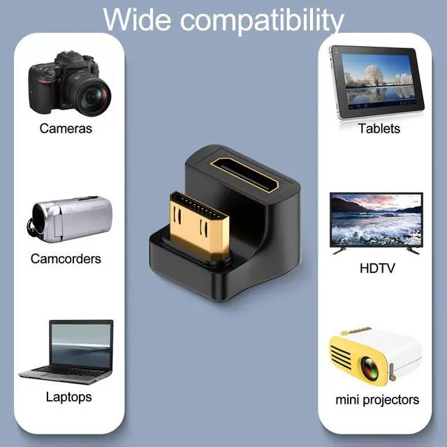 Alt view image 6 of 7 - Vszerda 8K Mini HDMI U Shape Angle Adapter UHD2.1 Mini HDMI Male to Mini HDMI Female 180 Degree Down HD Display Connector, LED Light, for DSLR Portable Camcorder Tablet PC (Reverse)