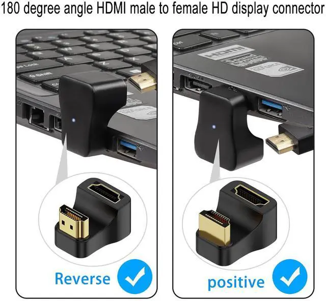 Alt view image 3 of 5 - Vszerda HDMI 2.1 U Shape Angle Display Adapter 8K HDMI 2.1 Male to Female 180° Angle Ultra HD Connector Socket 3D 8K@60Hz UHD2.1, for HDTV Laptop PC Monitor Projector,2Pcs (1 Positive+1 Reverse)