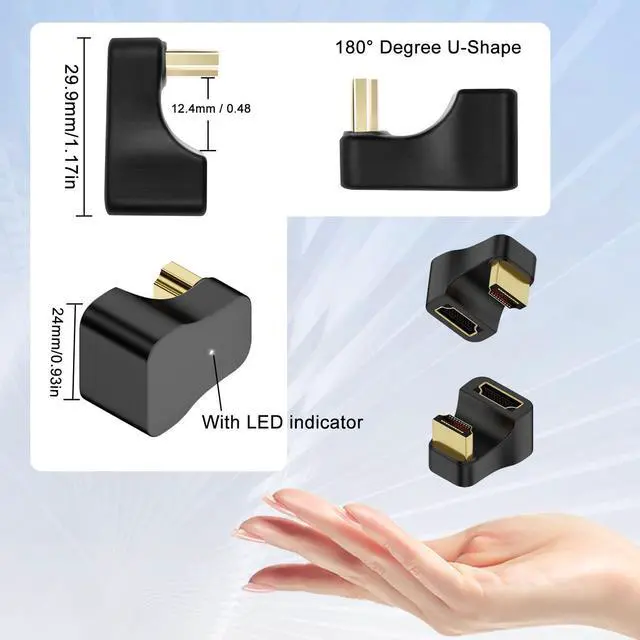 Alt view image 5 of 6 - Vszerda 8K HDMI U-Shape Angle Display Adapter HDMI 2.1 Male to Female 180 Degree Ultra HD Connector Socket, Support 3D 8K@60Hz UHD2.1, for Laptop PC Monitor Projector HDTV, 2Pcs (Positive)