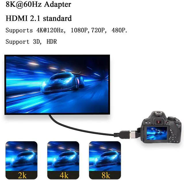 Alt view image 4 of 6 - Vszerda 8K Mini HDMI to HDMI Adapter Extender Coupler, Mini HDMI Male to HDMI A Type Female Converter HDMI 2.1,Support 8K@60Hz/4K@120Hz HDR ARC,for Tablet Digital Camera Camcorder,2 Pcs