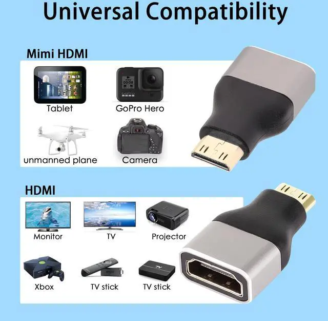 Alt view image 5 of 6 - Vszerda 8K Mini HDMI to HDMI Adapter Extender Coupler, Mini HDMI Male to HDMI A Type Female Converter HDMI 2.1,Support 8K@60Hz/4K@120Hz HDR ARC,for Tablet Digital Camera Camcorder,2 Pcs