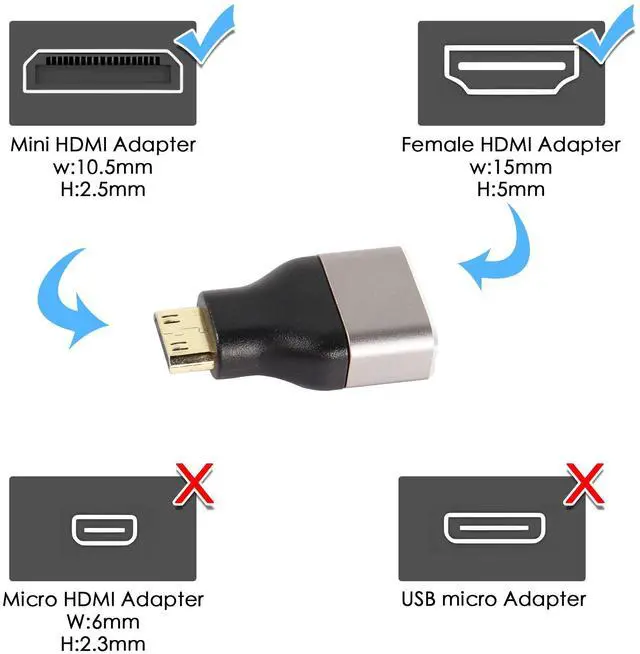 Alt view image 3 of 6 - Vszerda 8K Mini HDMI to HDMI Adapter Extender Coupler, Mini HDMI Male to HDMI A Type Female Converter HDMI 2.1,Support 8K@60Hz/4K@120Hz HDR ARC,for Tablet Digital Camera Camcorder,2 Pcs
