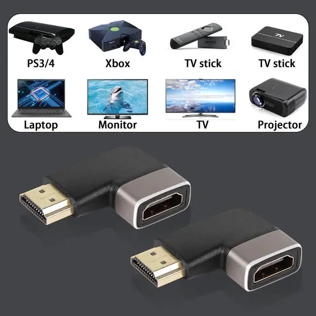 Alt view image 7 of 7 - Vszerda 8K 90 Degree Angle HDMI Male to Female Adapter Coupler HDMI 2.1 Right Angle L-Shape Extender,Support 8K@60Hz/4K@120Hz HDR, for TV Projector Laptop PC,2 Pcs,(Bend Left)