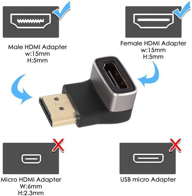 Alt view image 6 of 7 - Vszerda 8K 90 Degree Angle HDMI Male to Female Adapter Coupler HDMI 2.1 Right Angle L-Shape Extender,Support 8K@60Hz/4K@120Hz HDR, for TV Projector Laptop PC,2Pcs(Bend up)