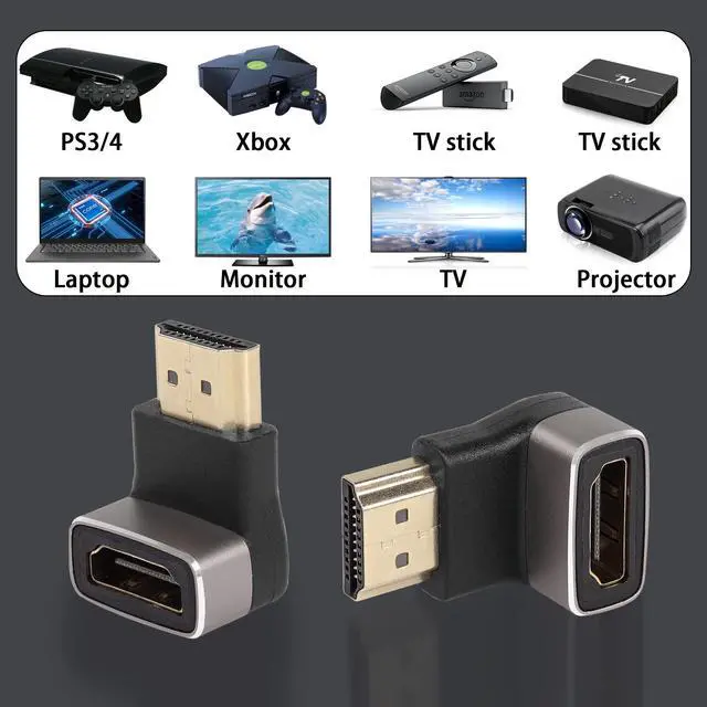 Alt view image 7 of 7 - Vszerda 8K 90 Degree Angle HDMI Male to Female Adapter Coupler HDMI 2.1 Right Angle L-Shape Extender,Support 8K@60Hz/4K@120Hz HDR, for TV Projector Laptop PC,2Pcs(Bend up)