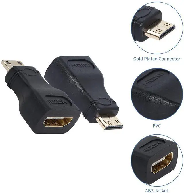 Alt view image 3 of 6 - Vszerda Mini HDMI Adapter Gold Plated Mini HDMI Male to Standard HDMI Female Connector 1080P Full HD 4K/3D for Camera Tablet Video Card 2 Pcs