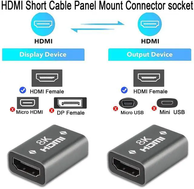 Alt view image 2 of 6 - Vszerda HDMI Female to Female Coupler HDMI Coulper Extension Cable Connector 3D 8K@60Hz HDR Aluminum Alloy for HDTV Roku Stick PC Monitor Laptop etc, Gray 2Pack