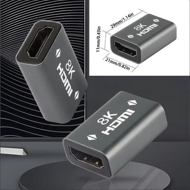 Alt view image 5 of 6 - Vszerda HDMI Female to Female Coupler HDMI Coulper Extension Cable Connector 3D 8K@60Hz HDR Aluminum Alloy for HDTV Roku Stick PC Monitor Laptop etc, Gray 2Pack