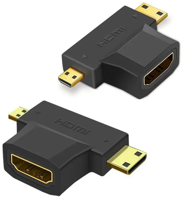 Main image of Vszerda 2 in 1 HDMI Female to Mini HDMI Micro HDMI Adapter,Mini/Micro HDMI Male to HDMI Female Universal Adapter with Gold-Plated Connector 2 Pack
