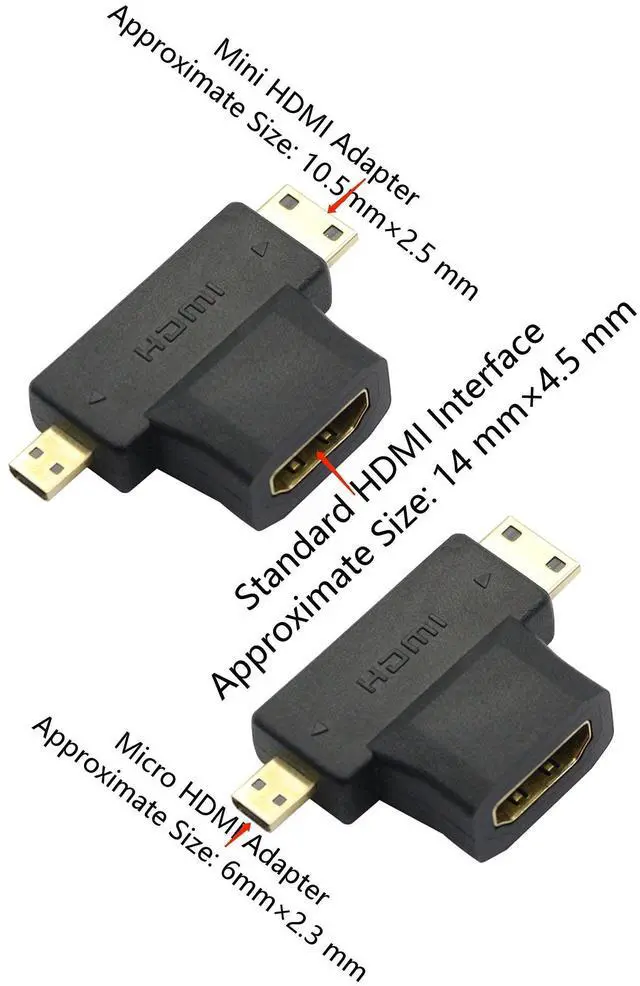 Alt view image 3 of 7 - Vszerda 2 in 1 HDMI Female to Mini HDMI Micro HDMI Adapter,Mini/Micro HDMI Male to HDMI Female Universal Adapter with Gold-Plated Connector 2 Pack