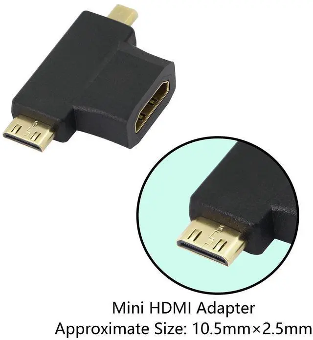 Alt view image 5 of 7 - Vszerda 2 in 1 HDMI Female to Mini HDMI Micro HDMI Adapter,Mini/Micro HDMI Male to HDMI Female Universal Adapter with Gold-Plated Connector 2 Pack