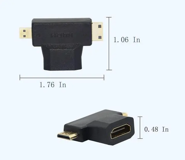 Alt view image 6 of 7 - Vszerda 2 in 1 HDMI Female to Mini HDMI Micro HDMI Adapter,Mini/Micro HDMI Male to HDMI Female Universal Adapter with Gold-Plated Connector 2 Pack